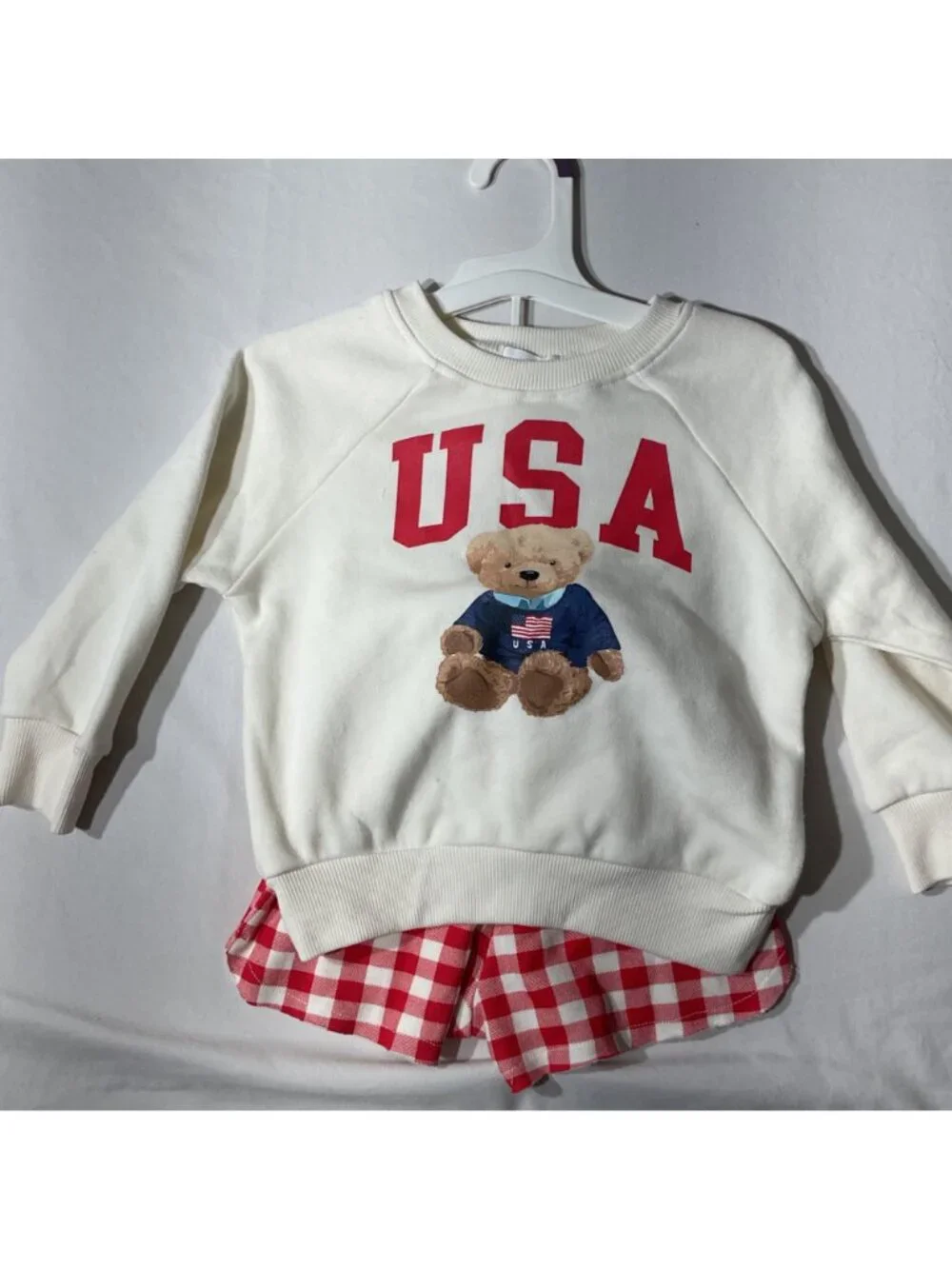 USA target Teddy Bear Sweatshirt & Red Gingham Shorts Set 2T - Toddler Outfit